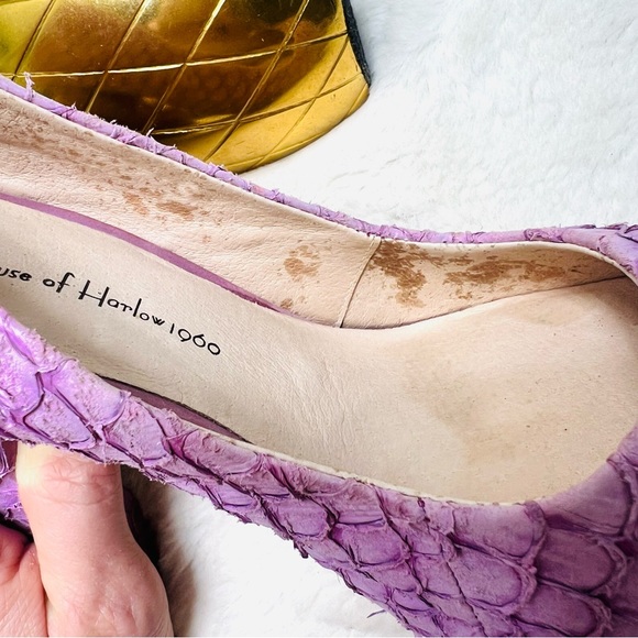 HOUSE OF HARLOW Leather Lilac Purple Peep Toe Python Pearl Pumps Heels S… - Picture 15 of 15